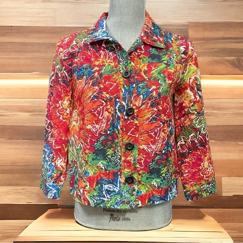 Chico's Beautiful Silk Blend Bright Floral Jacket size 0